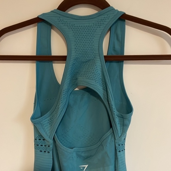 Gymshark Racer Back Tank Top Blue XS Athletic Gym Teal Stretch Open Back - Picture 6 of 11